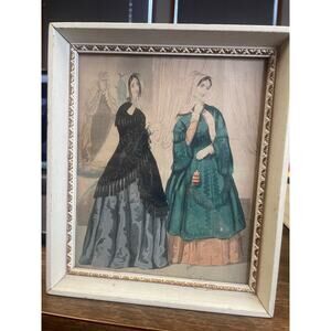 Original 1848 Godey’s Lady’s Book Fashion Plate Hand-Tinted Victorian Engraving